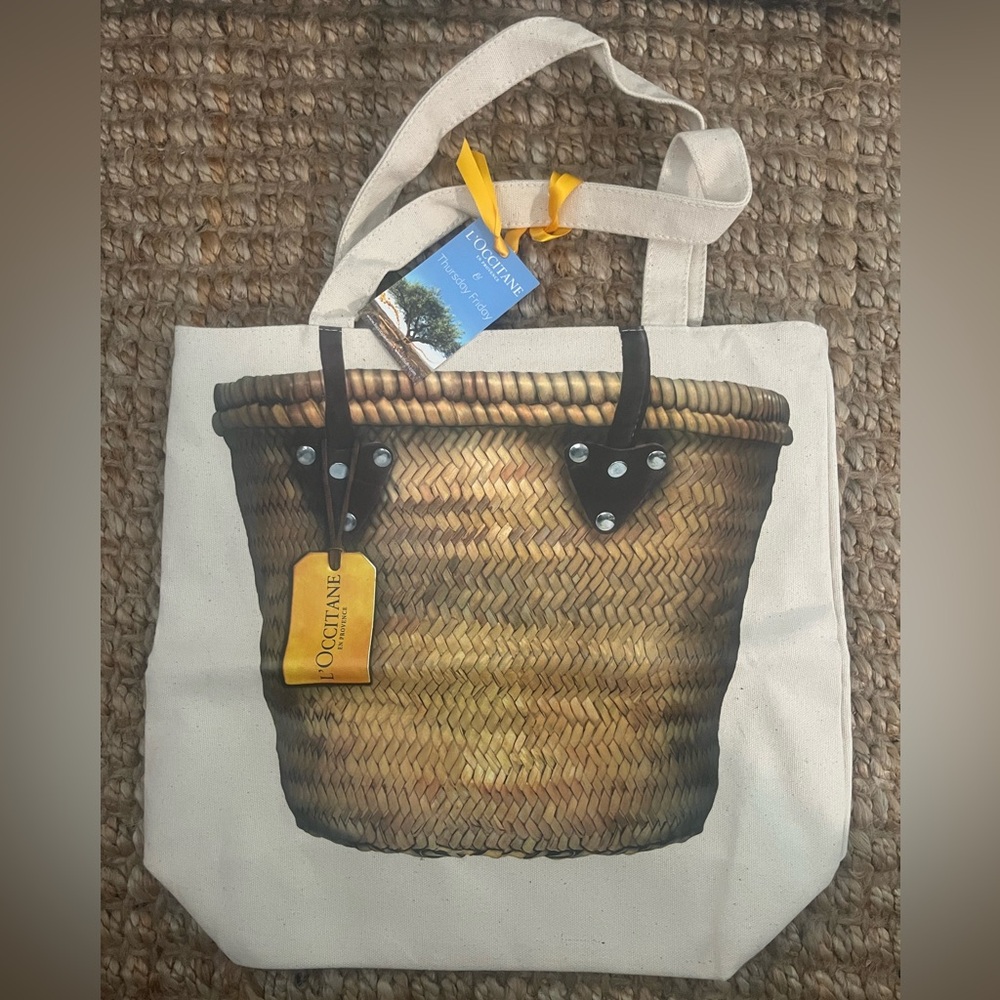 L'Occitane Canvas Cream and Brown Tote Bag